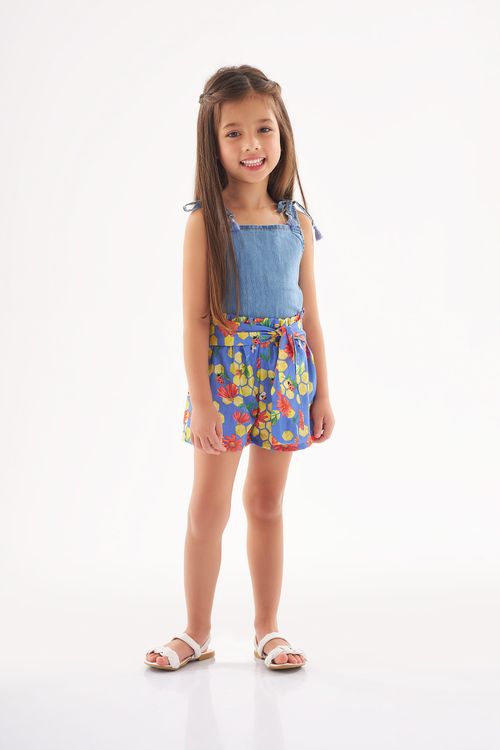 Conjunto com Bata e Short Infantil para Menina (Azul Marinho) Up Baby