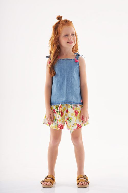 Conjunto com Bata e Short Infantil para Menina (Azul) Up Baby