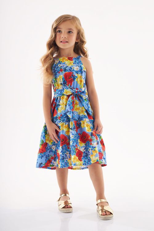 Vestido Lily Love Infantil em Tricoline (Azul) Up Baby