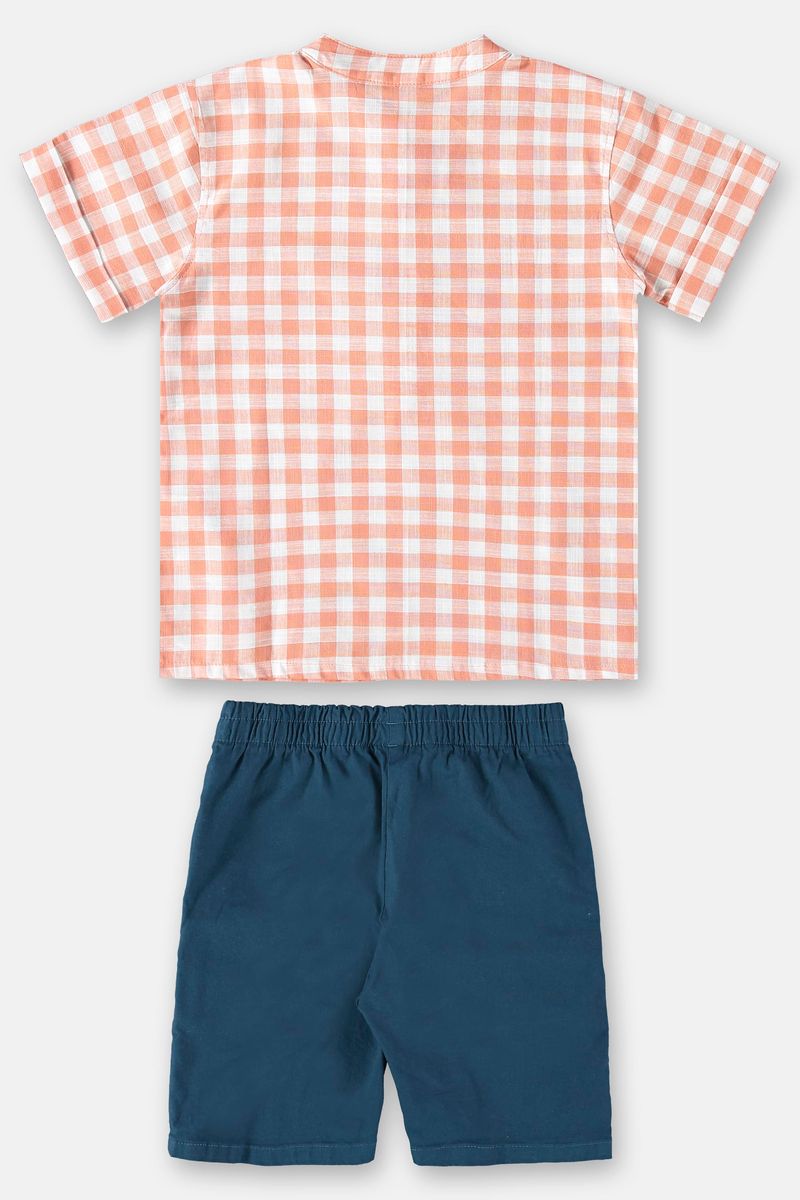 Conjunto-com-Camisa-Xadrez-e-Bermuda-Infantil--Laranja--Up-Baby