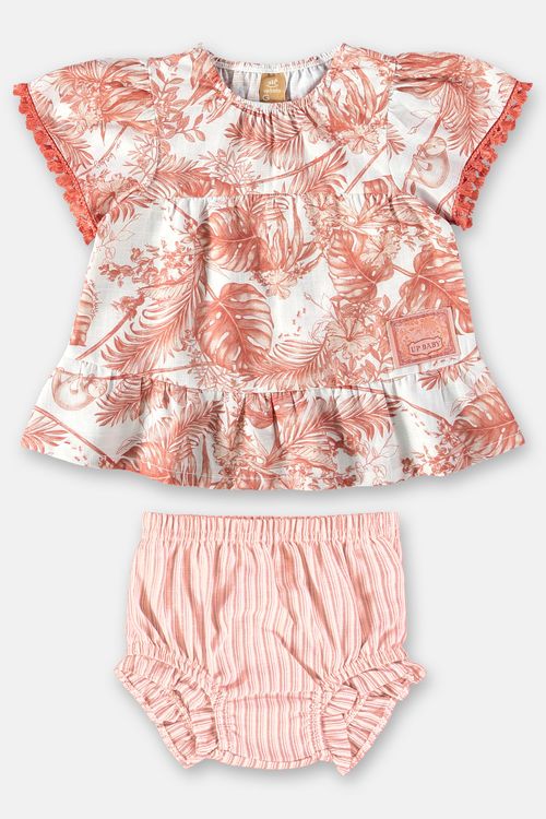 Conjunto para Bebê Menina com Bata e Calcinha (Off White) Up Baby