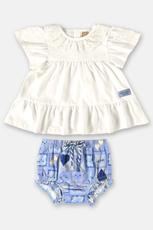 Conjunto Bata Flamê e Calcinha Bebê Menina (Off White) Up Baby