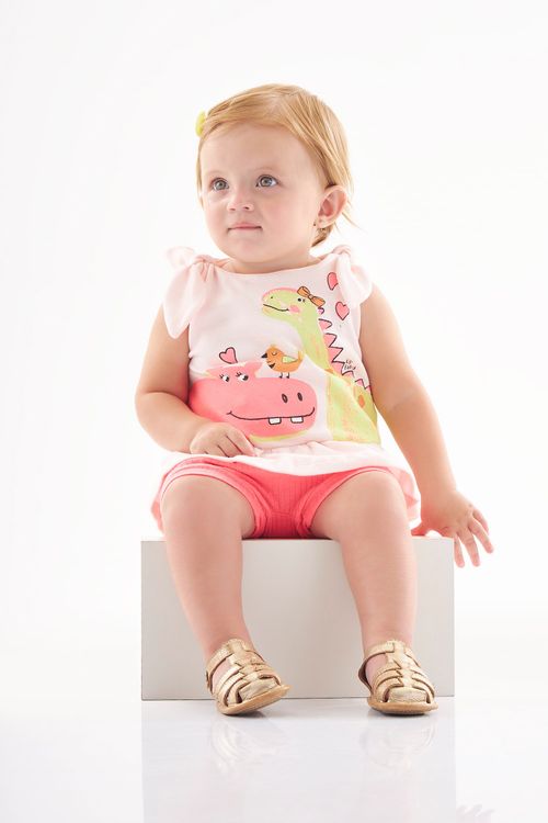 Conjunto Regata e Short Bebê Menina (Rosa) Up Baby