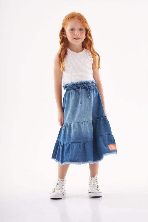 Saia Midi em Jeans Infantil (Azul) Up Baby