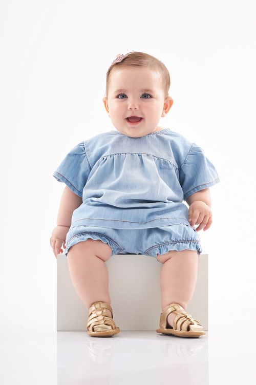 Conjunto Bata e Calcinha em Jeans Bebê (Azul) Up Baby