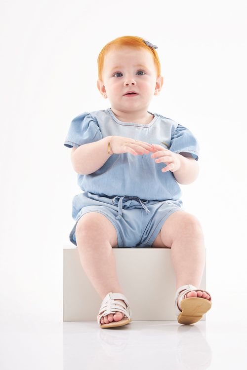 Macaquinho Jeans Bebê Menina (Azul) Up Baby