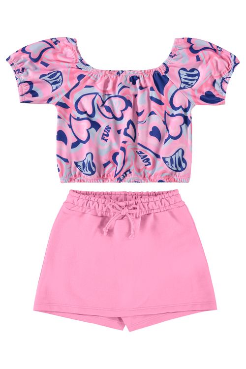 Conjunto Cropped e Short-Saia Infantil (Rosa) Guloseima