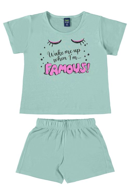 Pijama Famous Infantil para Menina (Verde) Bee Loop