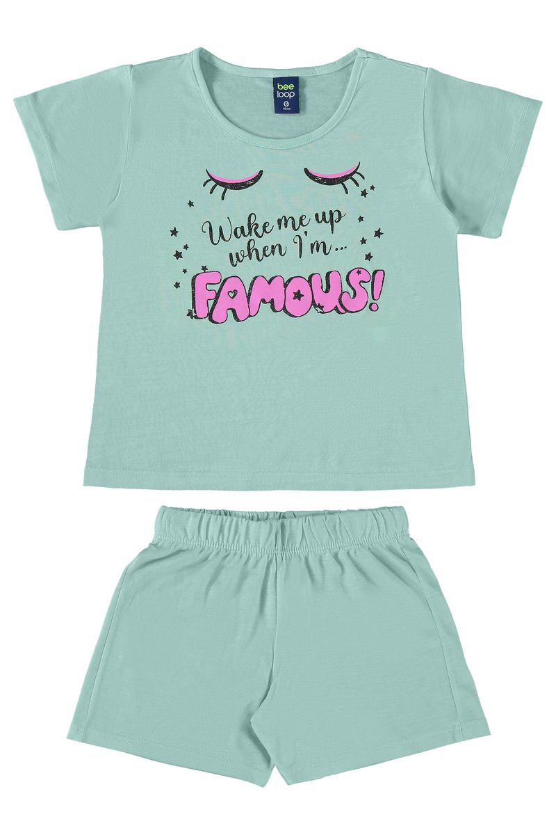 Pijama-Famous-Infantil-para-Menina--Verde--Bee-Loop