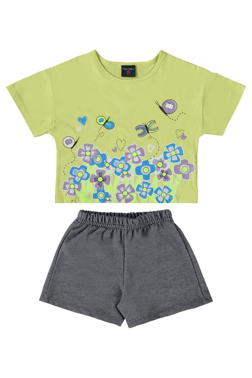 Conjunto Infantil com Cropped e Short (Verde) Guloseima