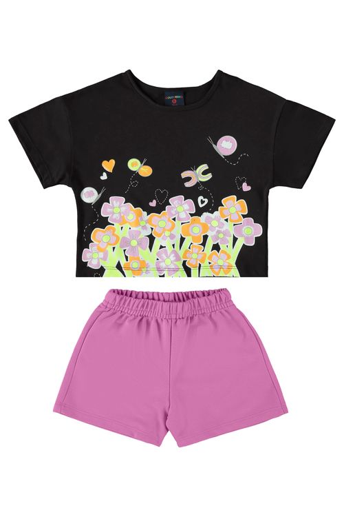 Conjunto Infantil com Cropped e Short (Preto) Guloseima