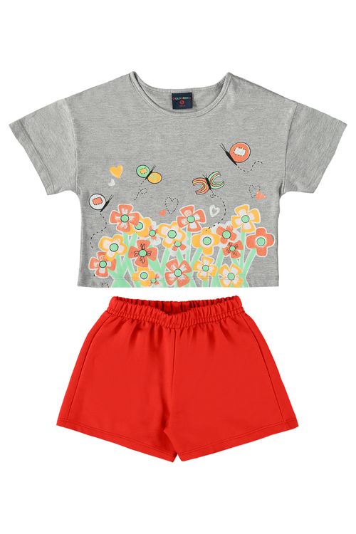 Conjunto Infantil com Cropped e Short (Cinza) Guloseima