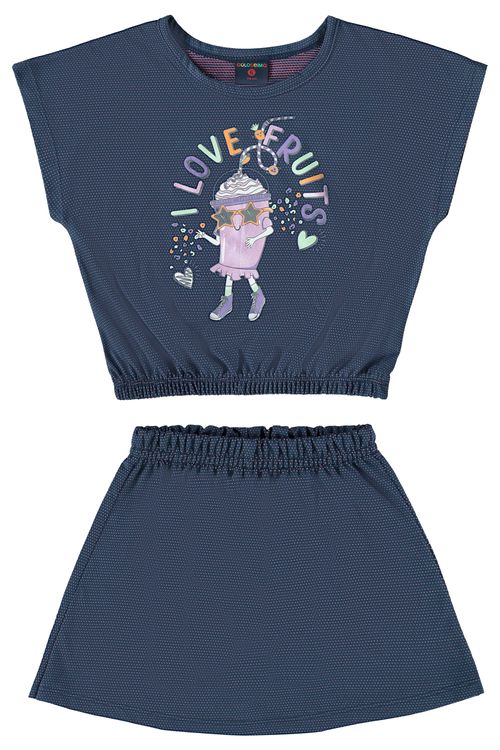 Conjunto Infantil com Cropped e Short-Saia (Azul) Guloseima