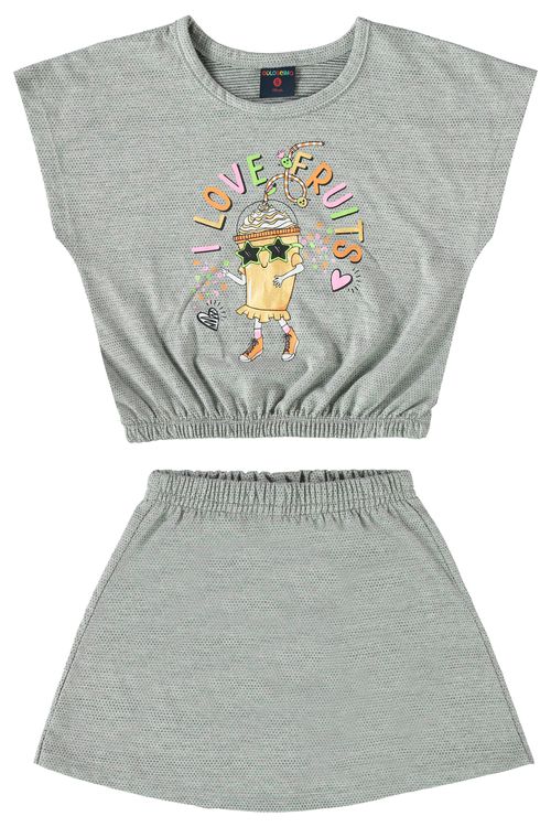 Conjunto Infantil com Cropped e Short-Saia (Cinza) Guloseima