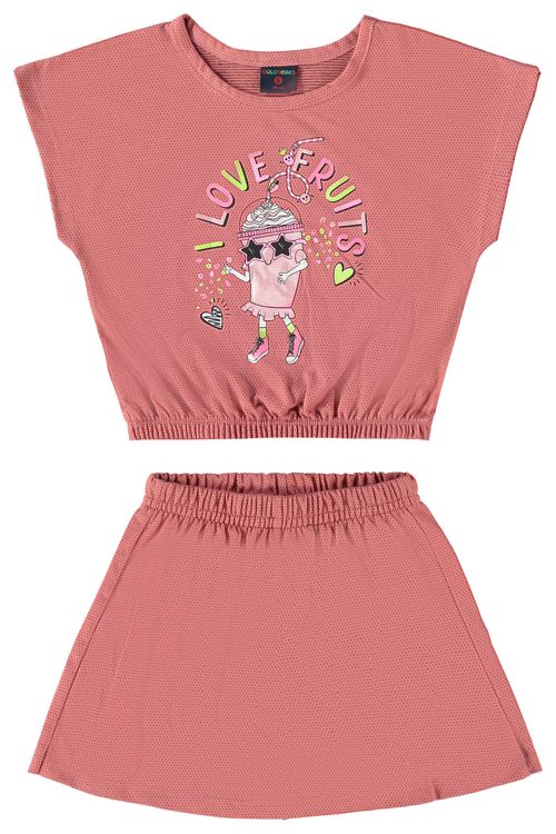 Conjunto Infantil com Cropped e Short-Saia (Rosa) Guloseima