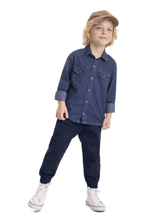 Calça em Sarja Infantil Menino (Azul Marinho) Quimby