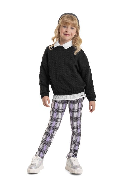 Calça Legging Xadrez Infantil Meninas (Roxo) Quimby