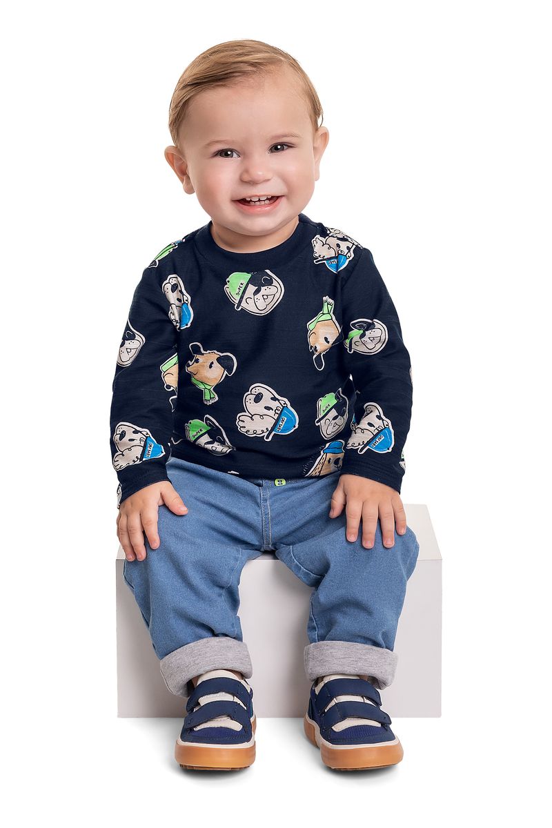 Camiseta-em-Meia-Malha-para-Bebe-Menino--Azul-Marinho--Quimby