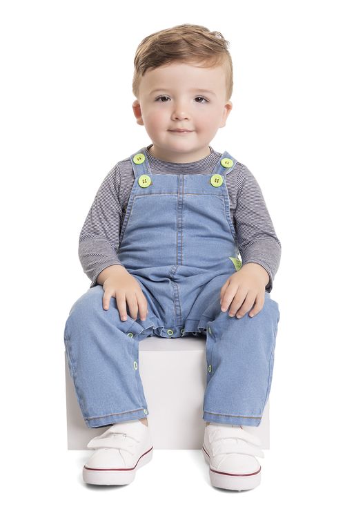 Jardineira Jeans para Bebê Menino (Azul) Quimby