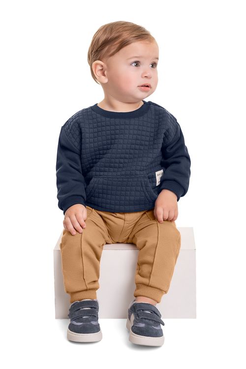 Conjunto Blusão e Calça em Moletom para Bebê Menino (Azul Marinho) Quimby