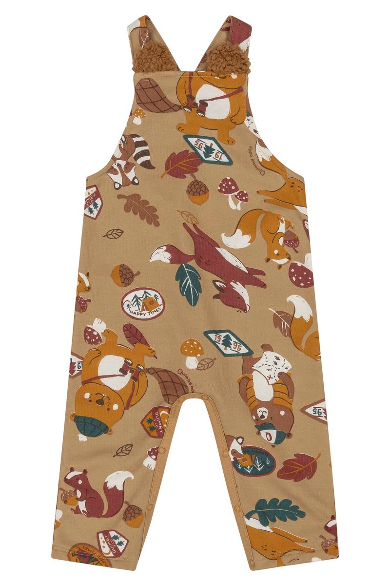 Conjunto-Camiseta-e-Jardineira-para-Bebe-Menino--Marrom--Quimby