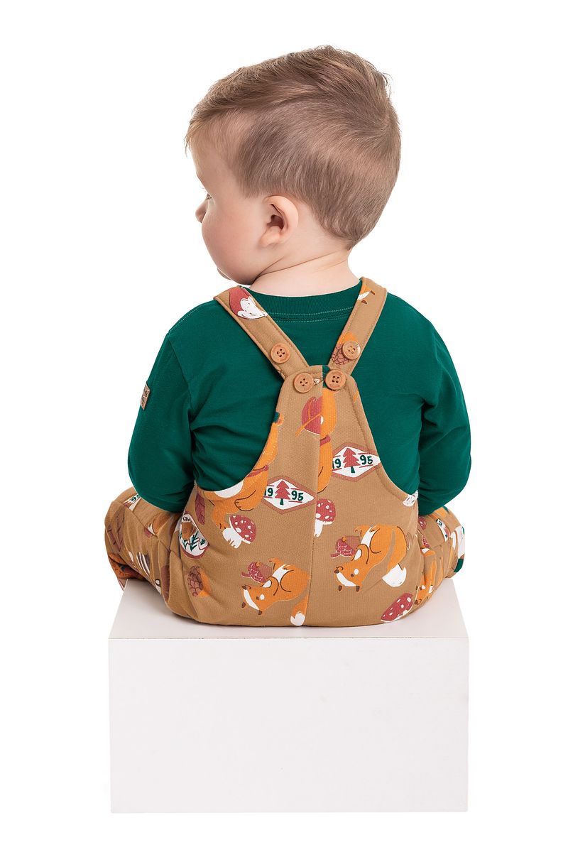Conjunto-Camiseta-e-Jardineira-para-Bebe-Menino--Marrom--Quimby