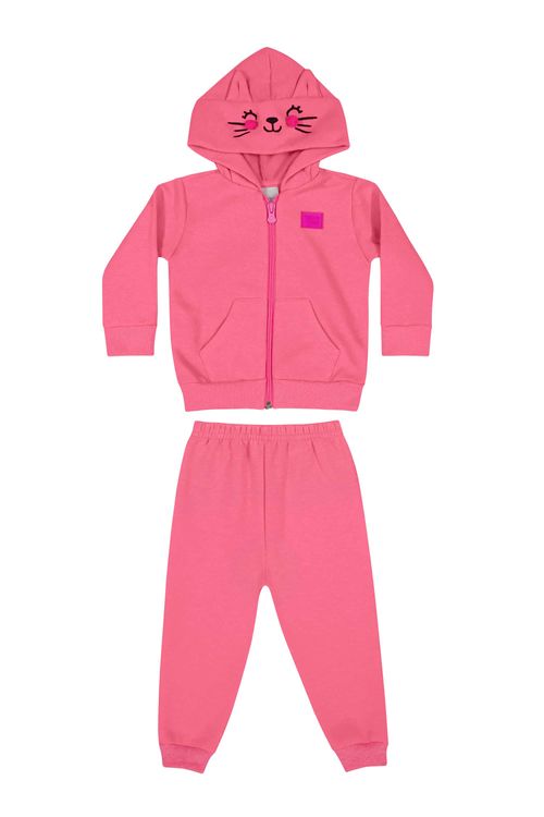 Conjunto Jaqueta e Calça em Moletom para Bebê Menina (Rosa) Quimby