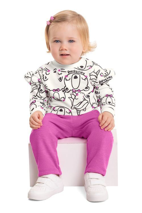 Conjunto Blusão e Calça para Bebê Menina (Off White) Quimby