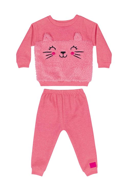 Conjunto Blusão e Calça em Moletom para Bebê Menina (Rosa Pink) Quimby