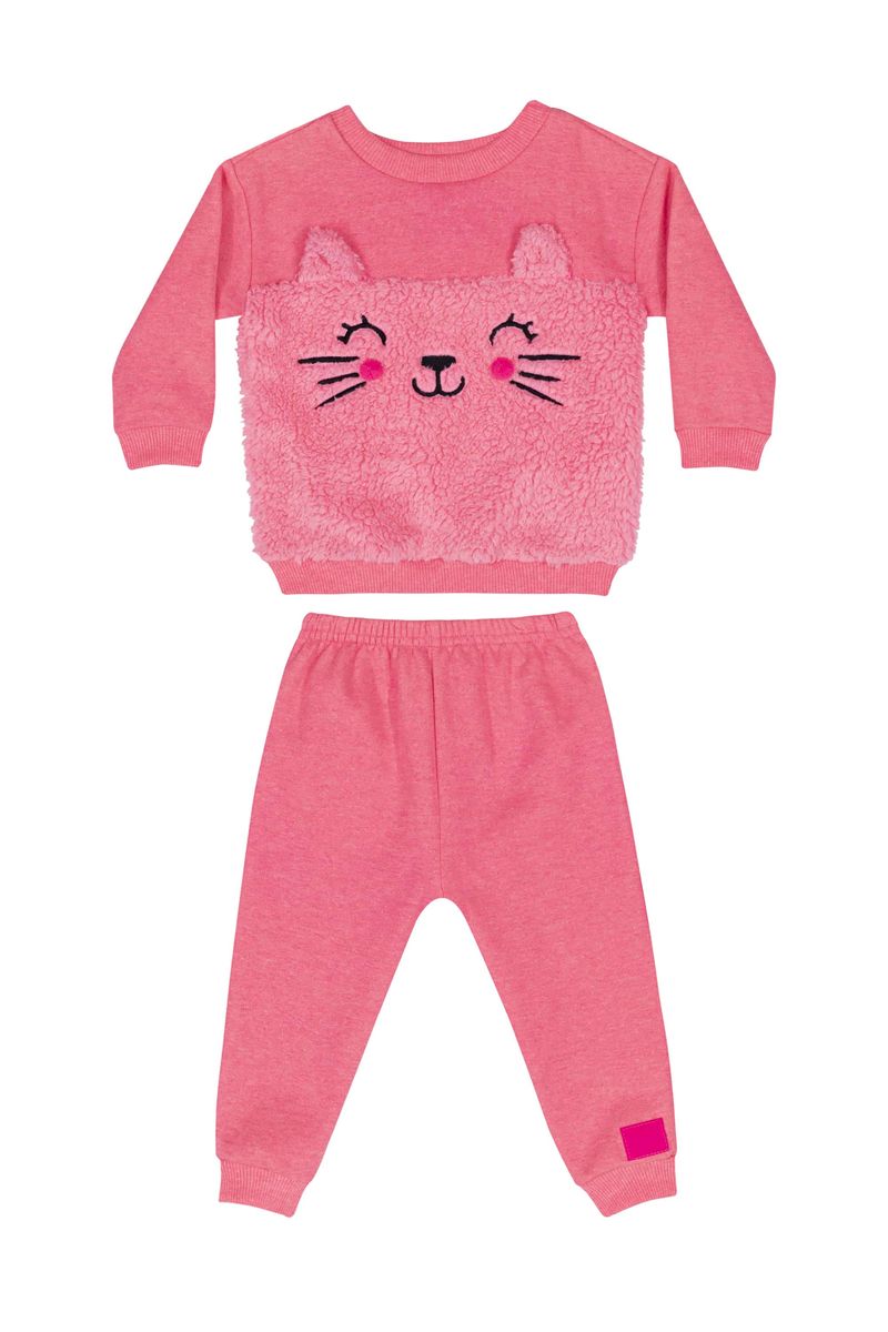 Conjunto-Blusao-e-Calca-em-Moletom-para-Bebe-Menina--Rosa-Pink--Quimby