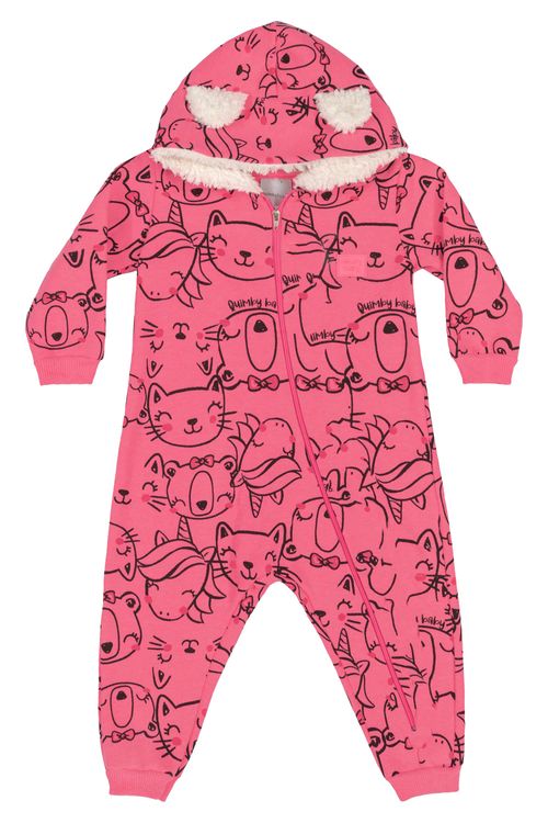 Macacão Estampado em Moletom para Bebê Menina (Rosa Pink) Quimby