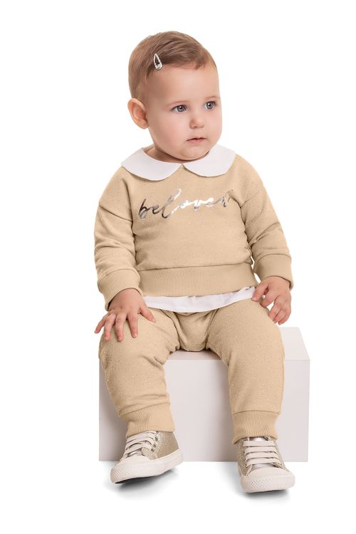 Conjunto Blusão e Calça para Bebê Menina (Bege) Quimby