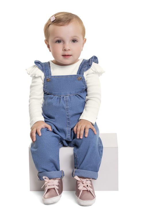 Jardineira Jeans para Bebê Menina (Azul) Quimby