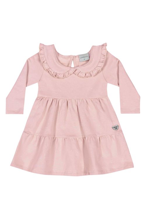 Vestido Manga Longa com Glitter para Bebê (Rosa) Quimby