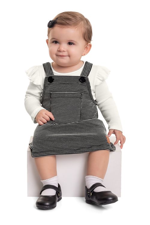 Conjunto Blusa e Salopete para Bebê Menina (Preto) Quimby