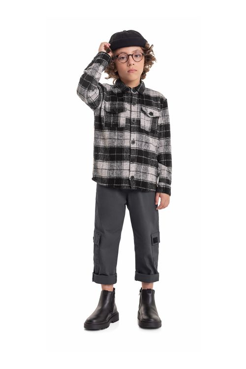 Camisa de Flanela Xadrez Infantil para Menino (Preto) Quimby