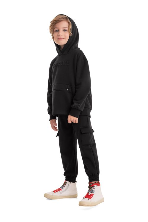 Conjunto Blusão e Calça em Moletom Infantil Menino (Preto) Quimby