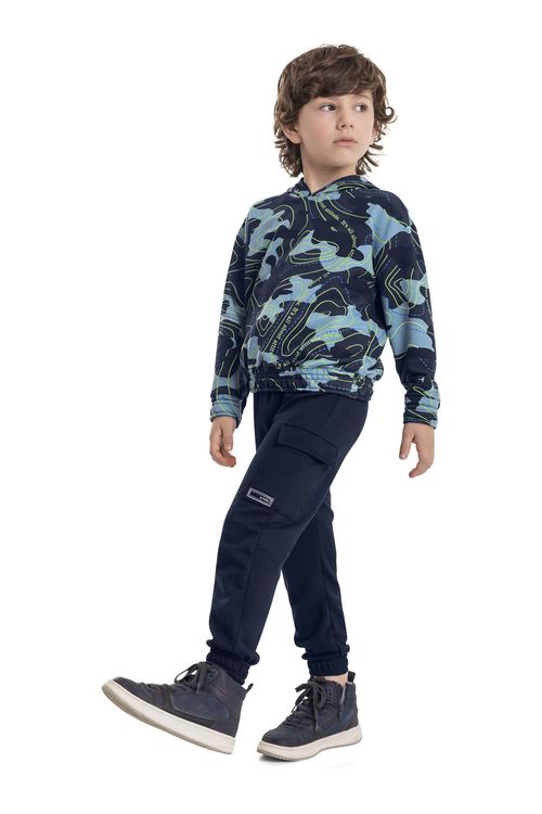 Conjunto Blusão e Calça em Moletom Infantil Menino (Preto) Quimby