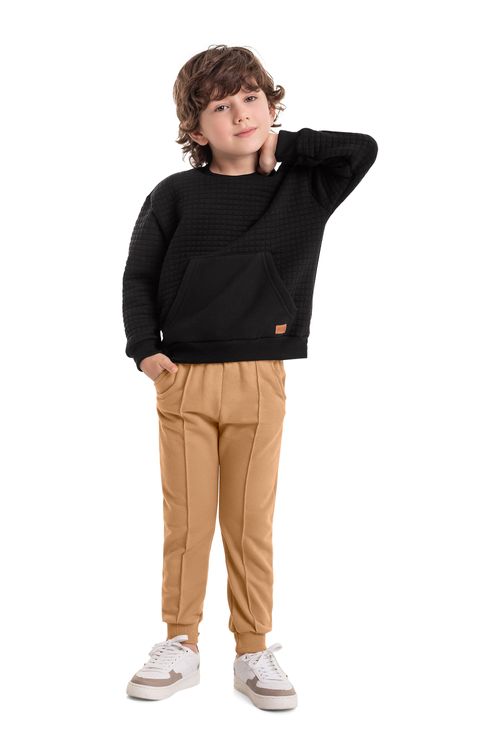 Conjunto Blusão e Calça em Moletom Infantil Menino (Preto) Quimby