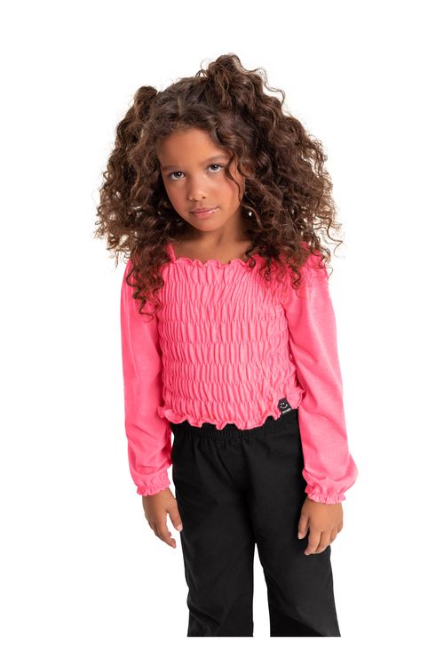 Blusa em Meia Malha Infantil Menina (Rosa) Quimby