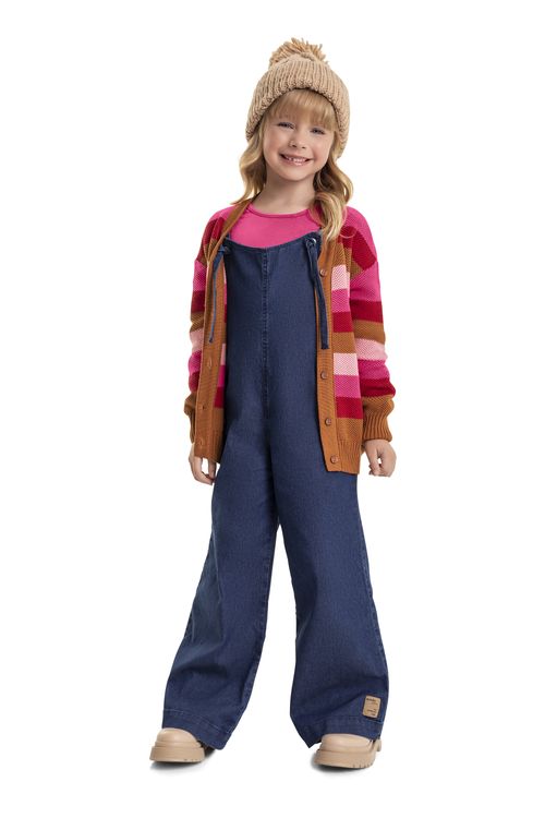 Jardineira Jeans Infantil Menina (Azul Marinho) Quimby