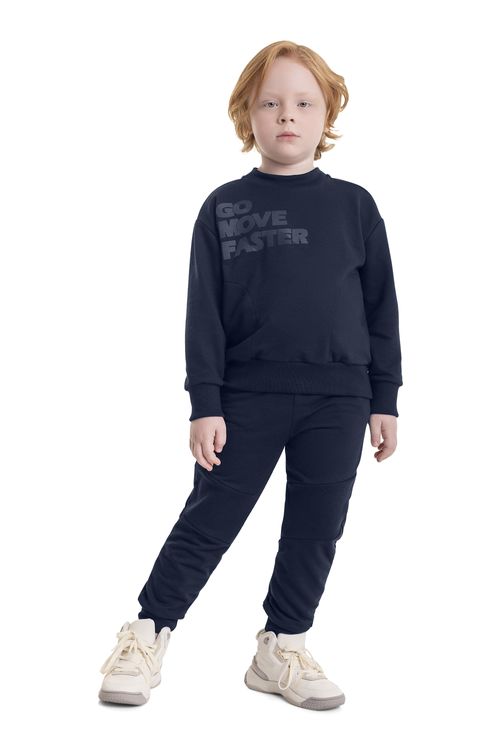 Conjunto Blusão e Calça em Moletom Infantil Menino (Azul Marinho) Quimby