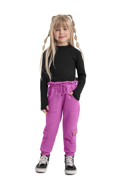 Cropped em Ribana Infantil para Meninas (Preto) Quimby