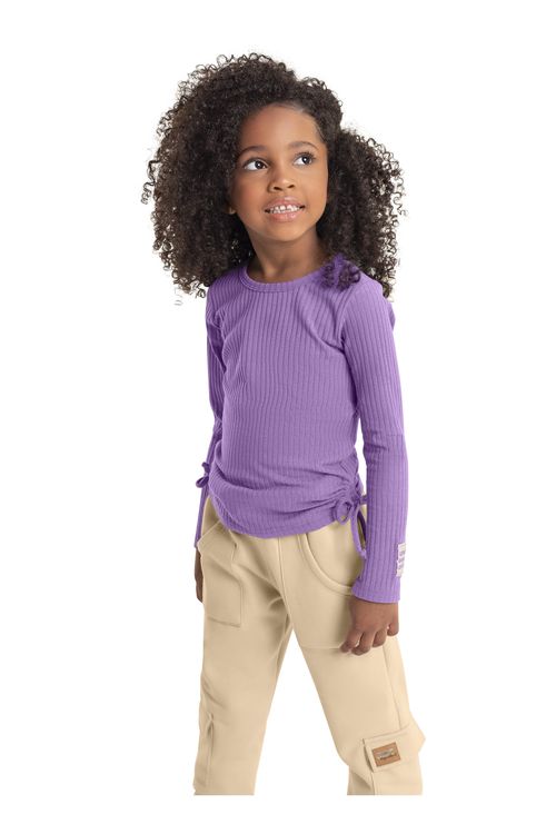 Blusa em Ribana Canelada Infantil Menina (Roxo) Quimby