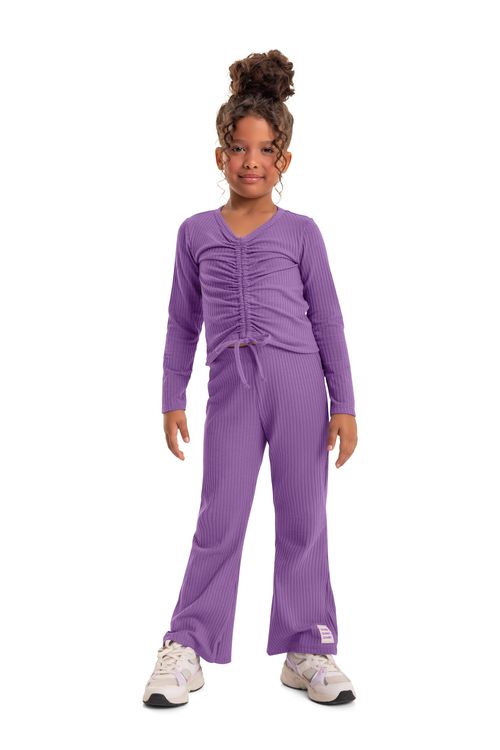 Conjunto Blusa e Calça Flare Infantil Menina (Roxo) Quimby