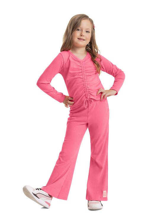 Conjunto Blusa e Calça Flare Infantil Menina (Rosa) Quimby