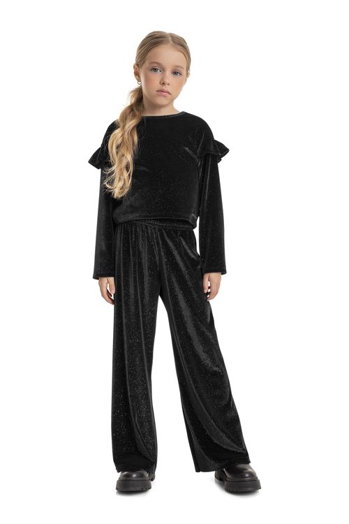 Conjunto Cropped e Wide leg Infantil Menina (Preto) Quimby