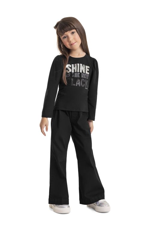 Blusa em Cotton Infantil Menina (Preto) Quimby