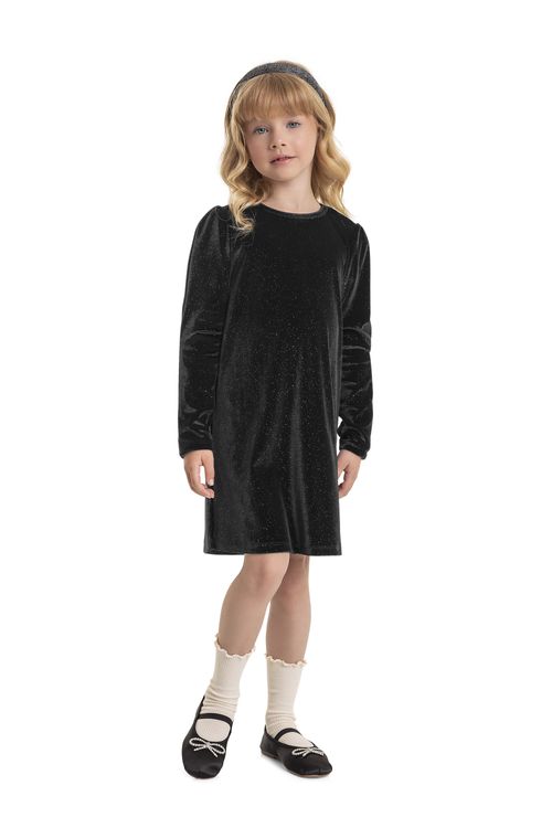 Vestido em Veludo com Glitter Infantil (Preto) Quimby