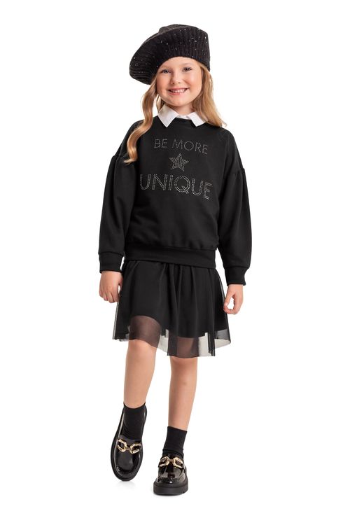 Conjunto Blusão e Saia Infantil Menina (Preto) Quimby